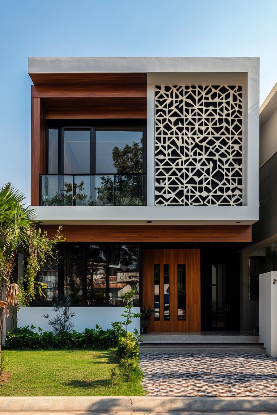 retro style modern house facade with geometric patterns 3