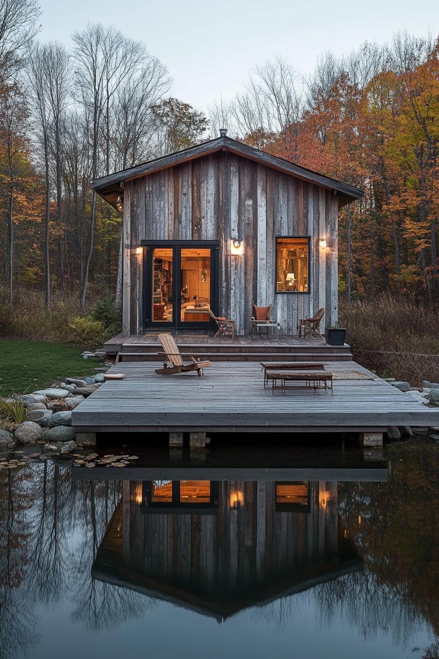 rustic modern lake house reclaimed barn wood facade 2