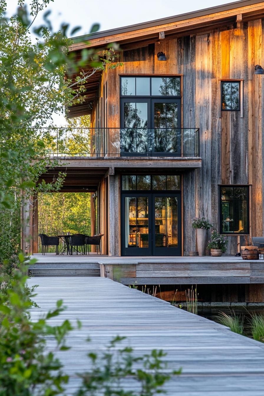 rustic modern lake house reclaimed barn wood facade 3