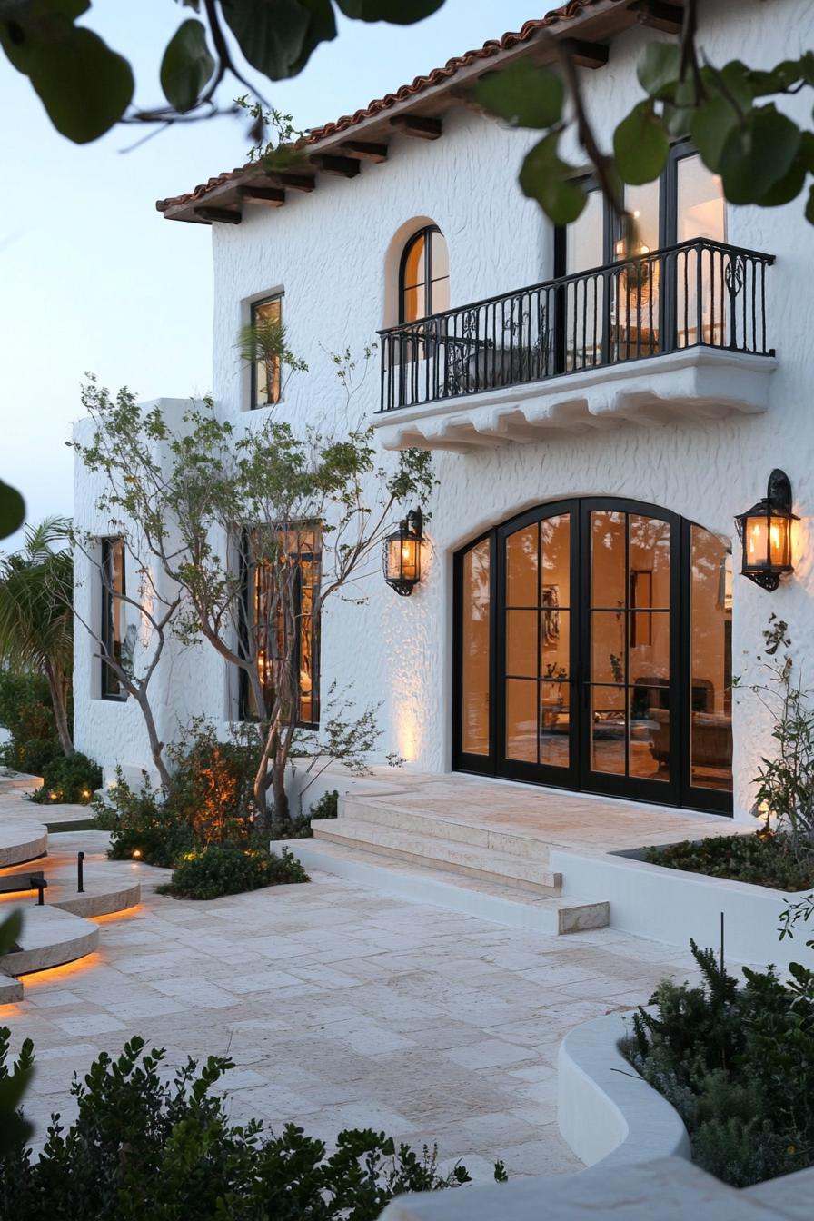 small modern mediterranean house stucco facade beachfront garden 2