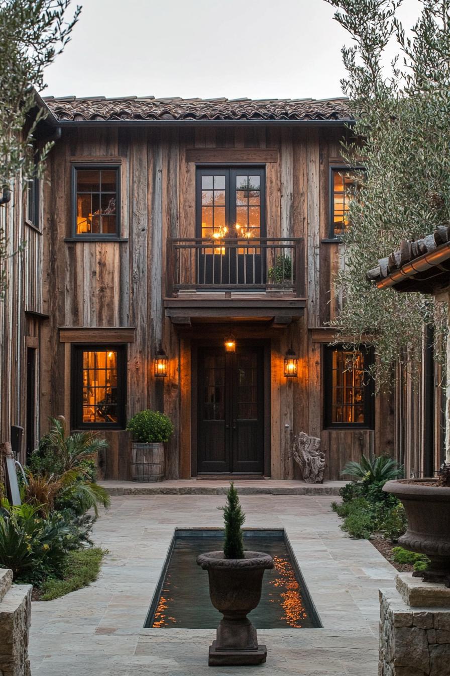 ranch house courtyard rustic siding