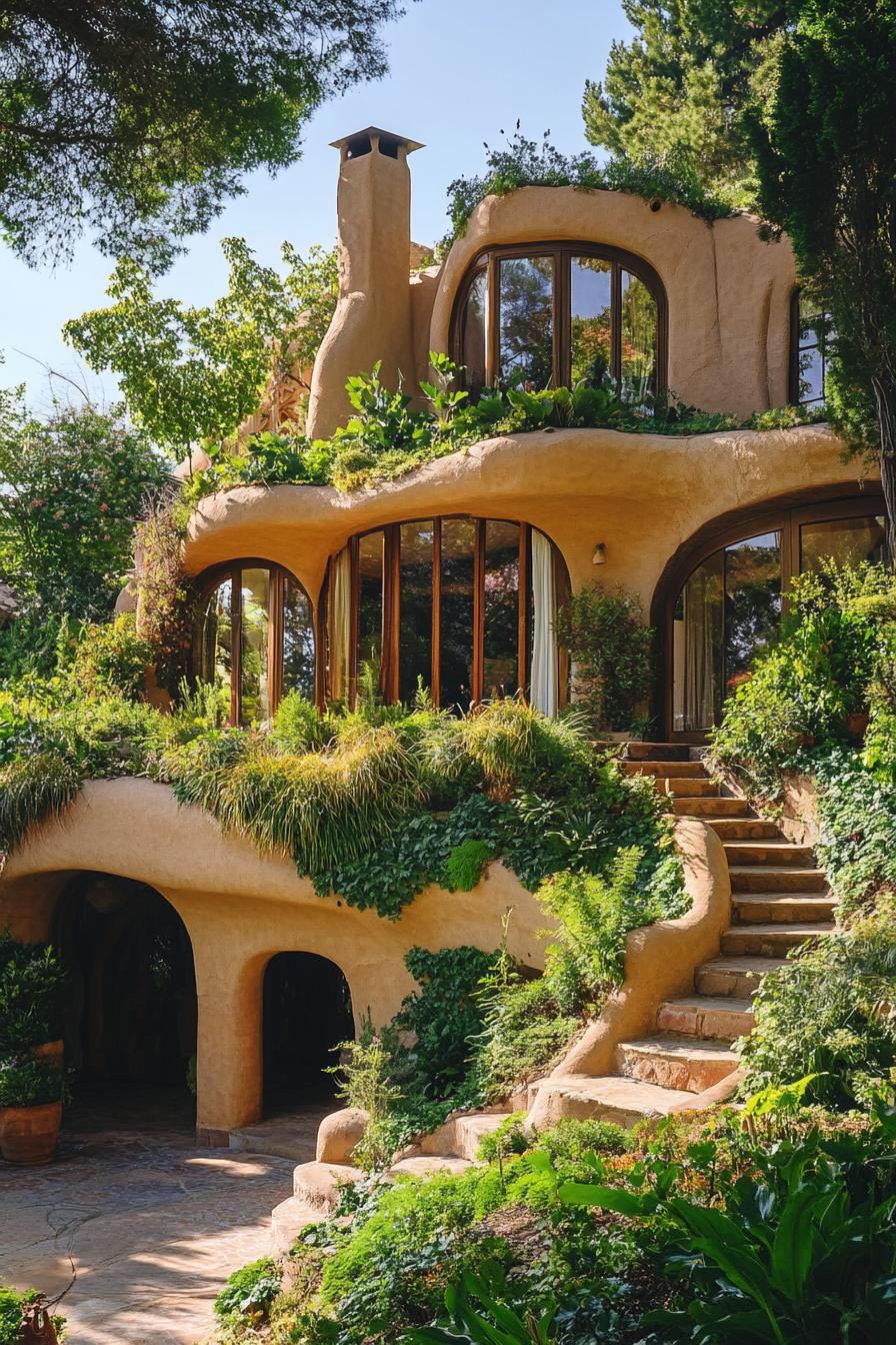 Gaudi style organic architecture house with lush multi terrace gardens 1