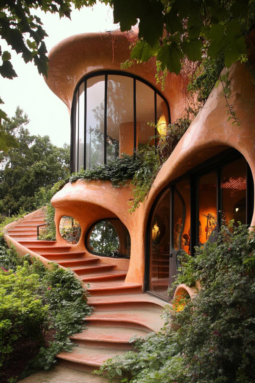 Gaudi style organic architecture house with lush multi terrace gardens 3