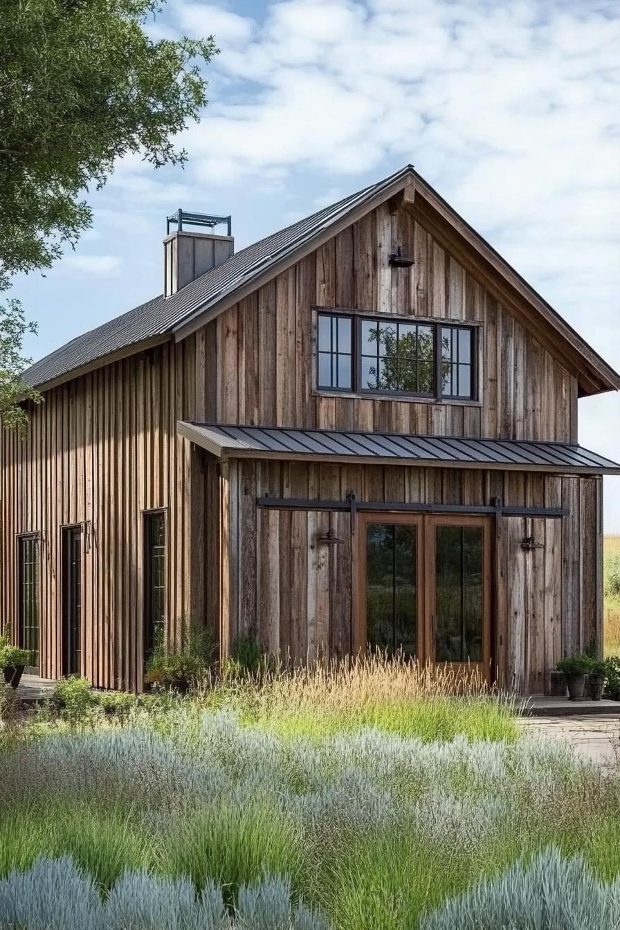 barn house facade with vertical reclaimed wood slats 1