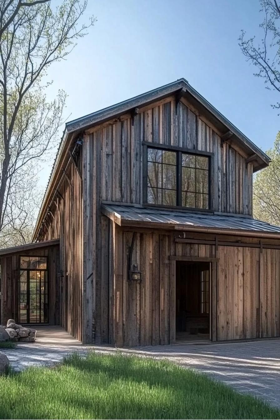 barn house facade with vertical reclaimed wood slats 2