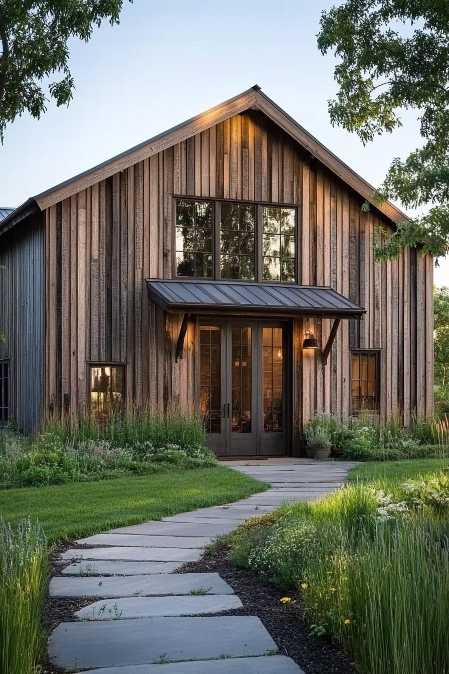 barn house facade with vertical reclaimed wood slats 3