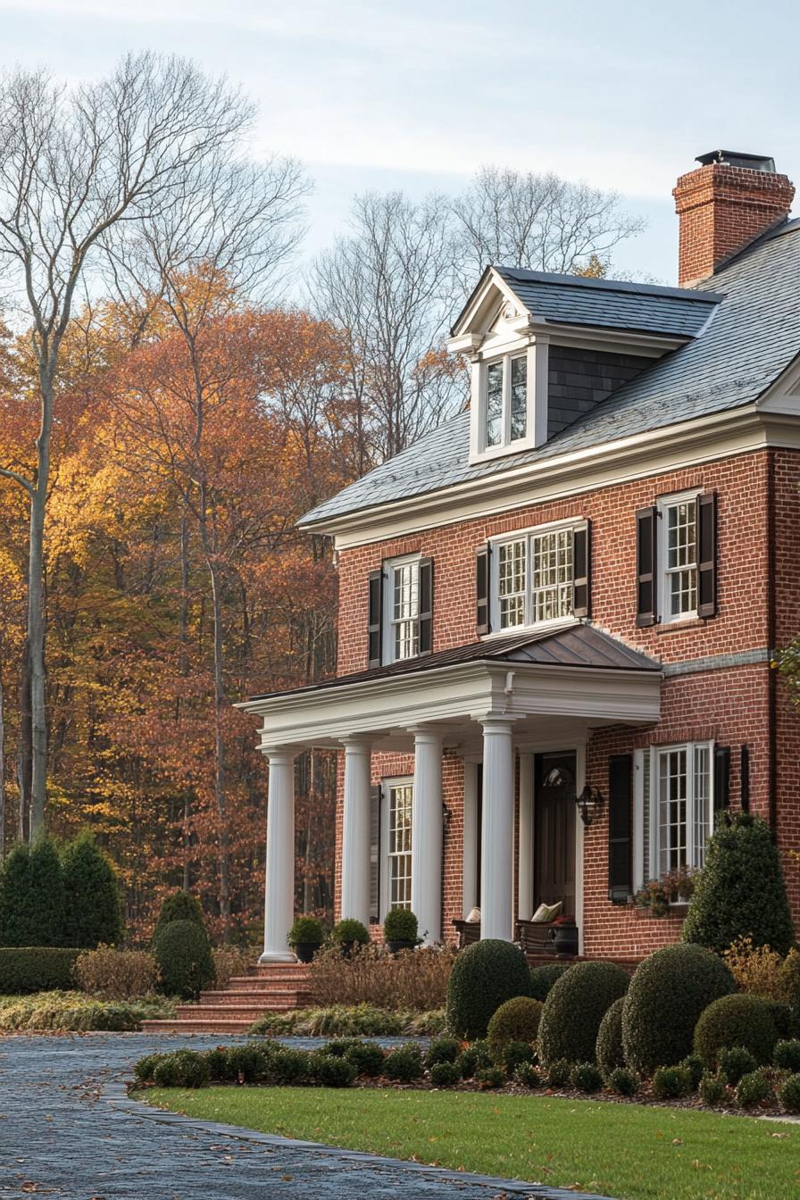 georgian brick house two stories roof gambrels porch columns classic landscape 2