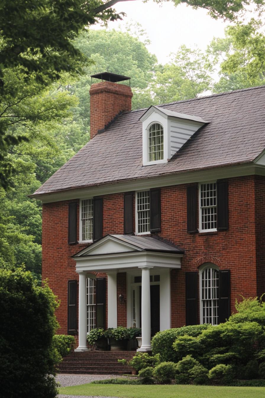 georgian brick house two stories roof gambrels porch columns classic landscape 3