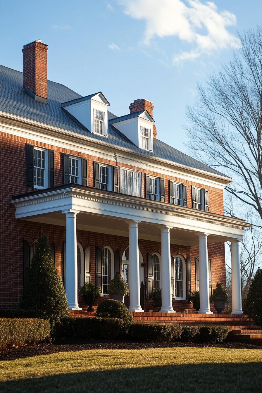 georgian brick house two stories roof gambrels porch columns classic landscape