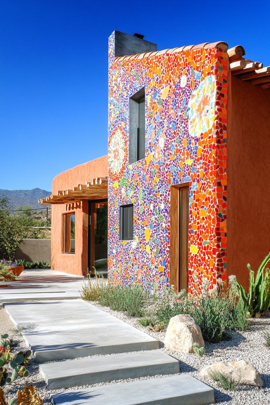 modern adobe house with vibrant mosaic walls 2