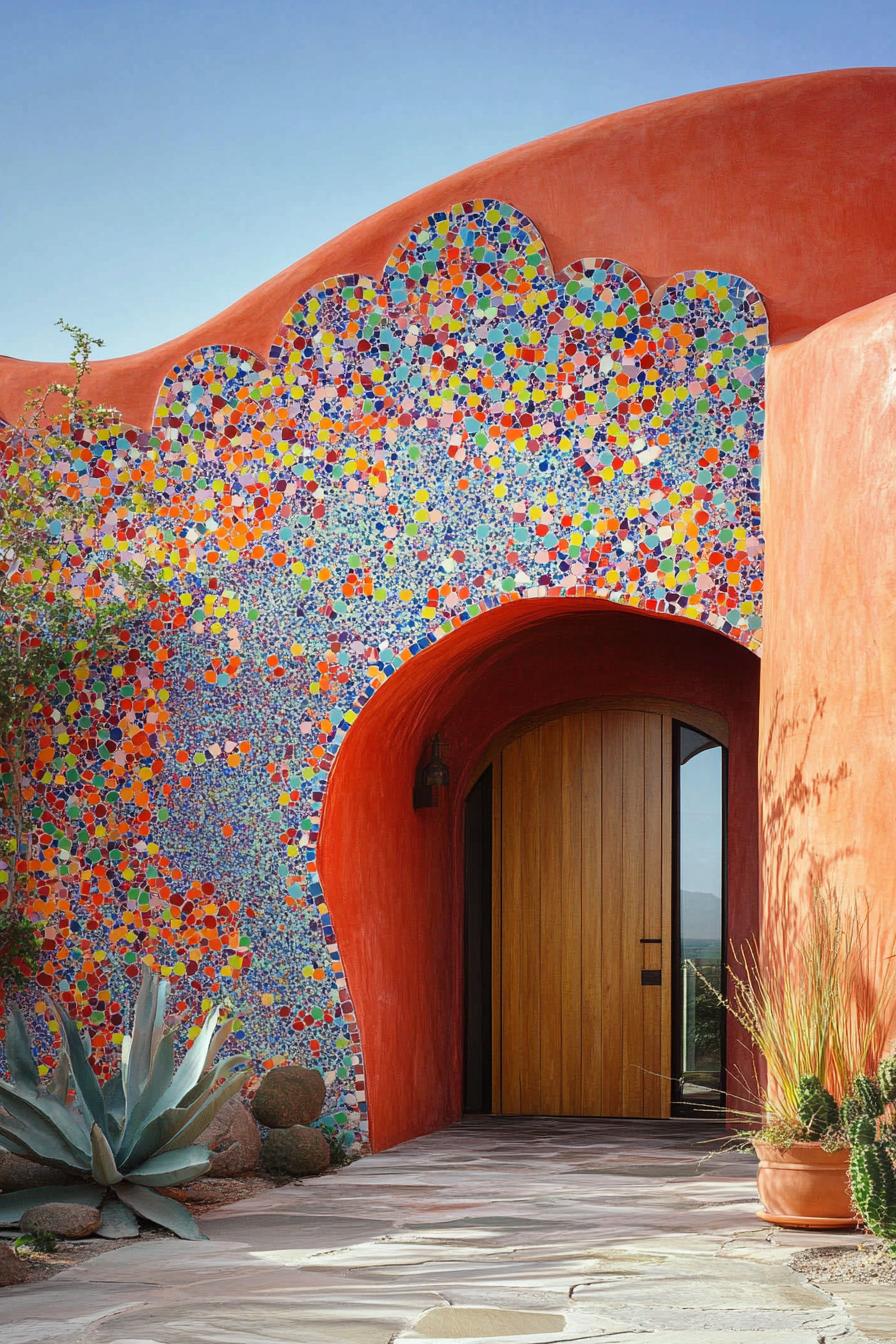 modern adobe house with vibrant mosaic walls 3