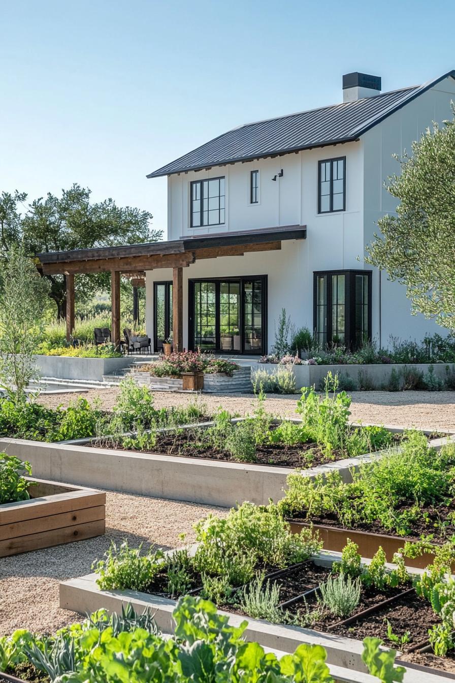 modern farmhouse with veggie gardens and irrigated landscape 2