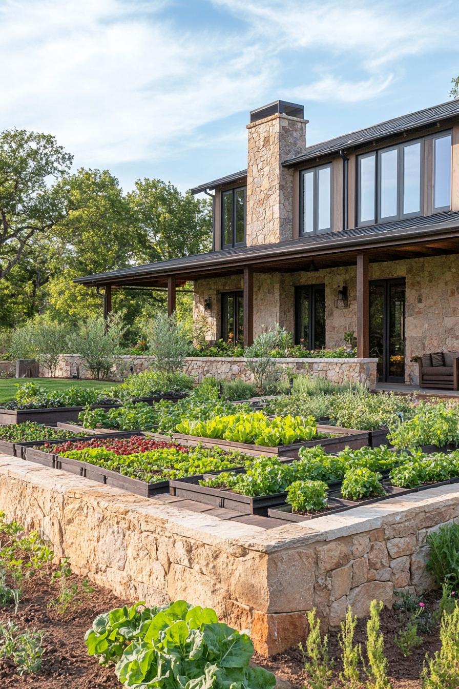 modern farmhouse with veggie gardens and irrigated landscape 3