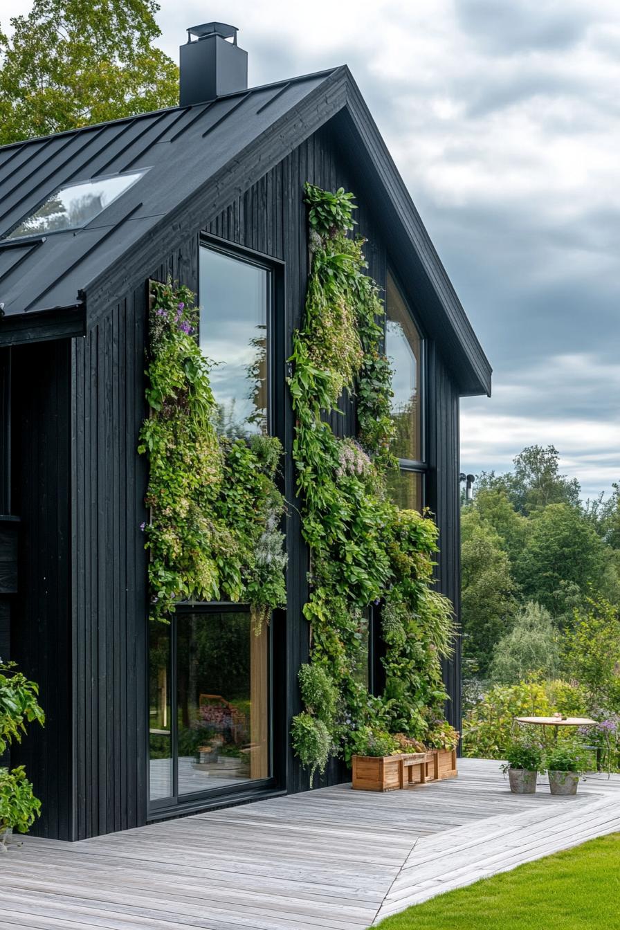 modern farmhouse with vertical garden in beautiful Scandinavian valley