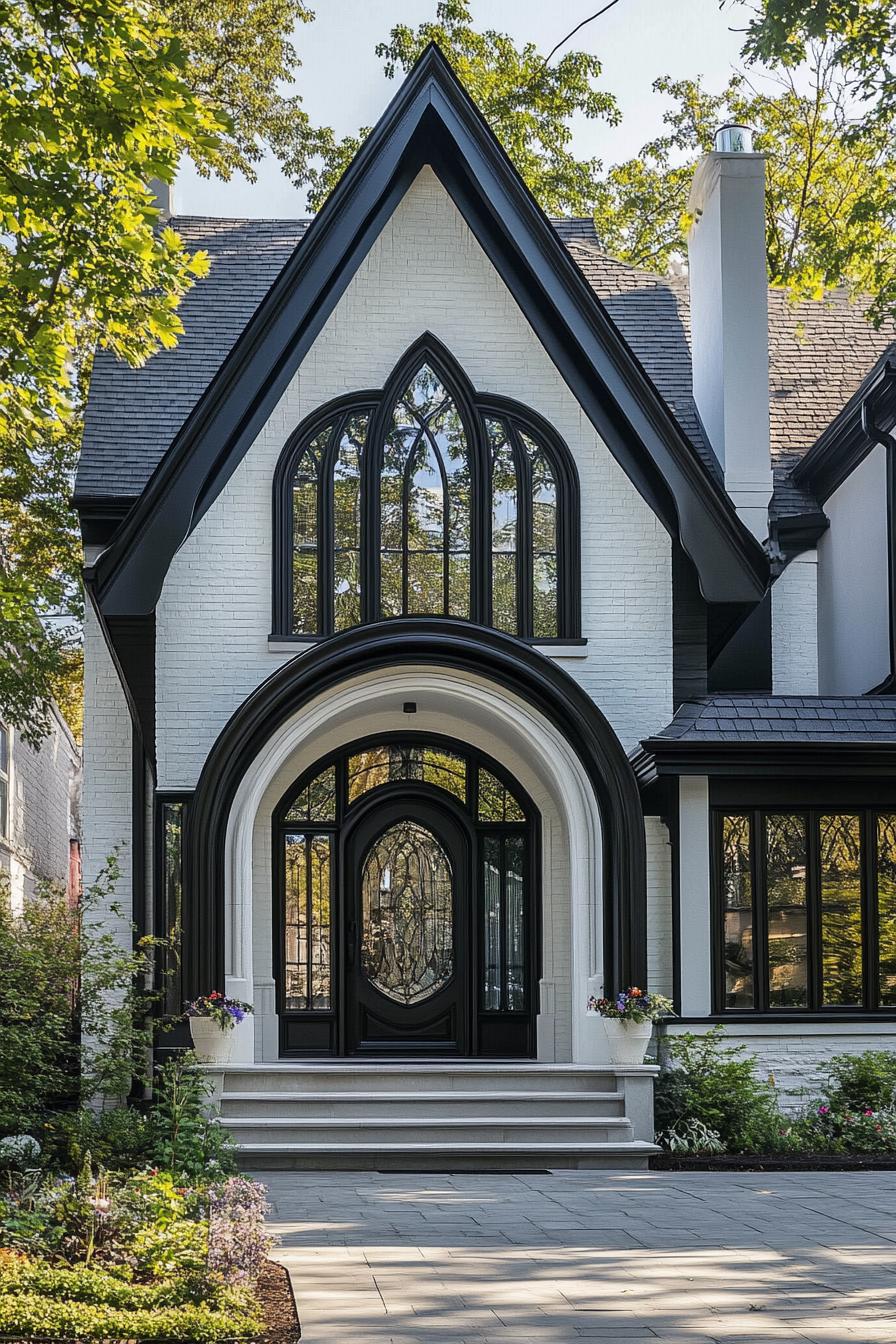 modern neo Victorian style house facade with gothic arch accents 1