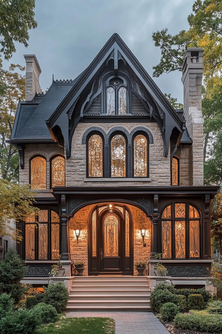 modern neo Victorian style house facade with gothic arch accents 2