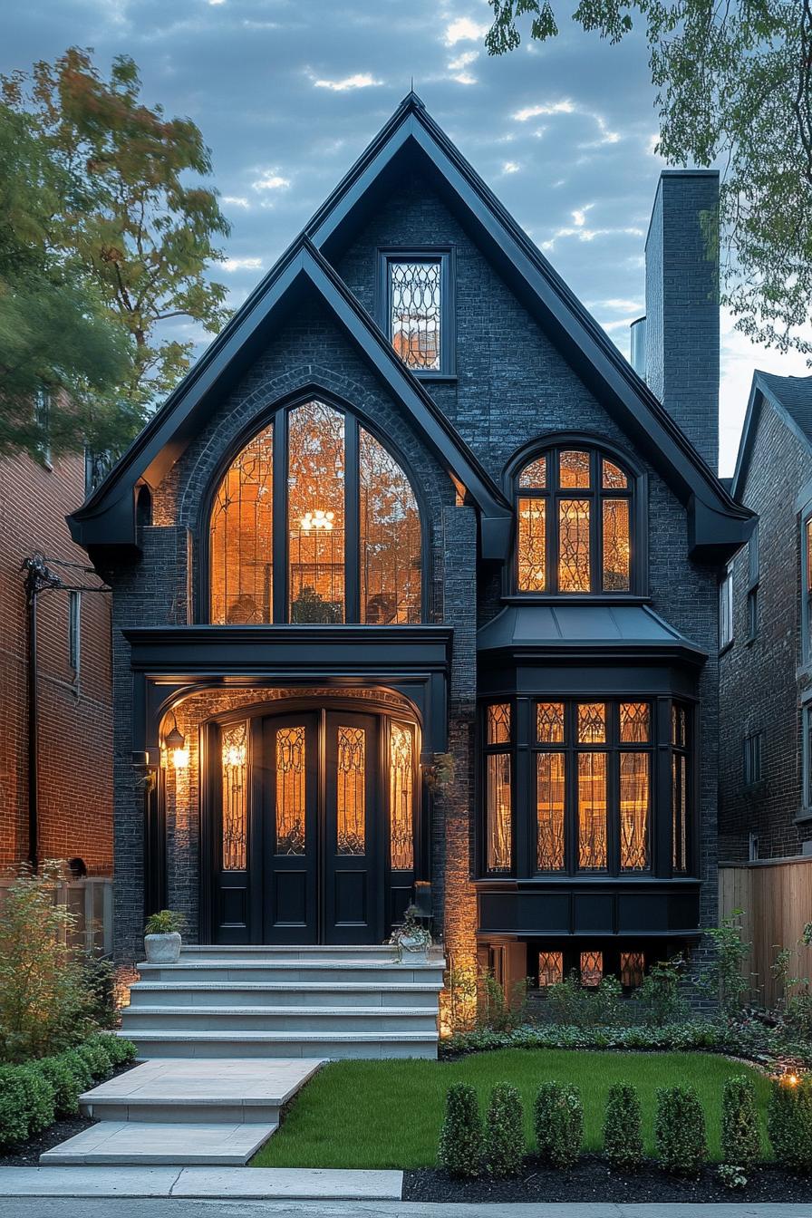 modern neo Victorian style house facade with gothic arch accents 3