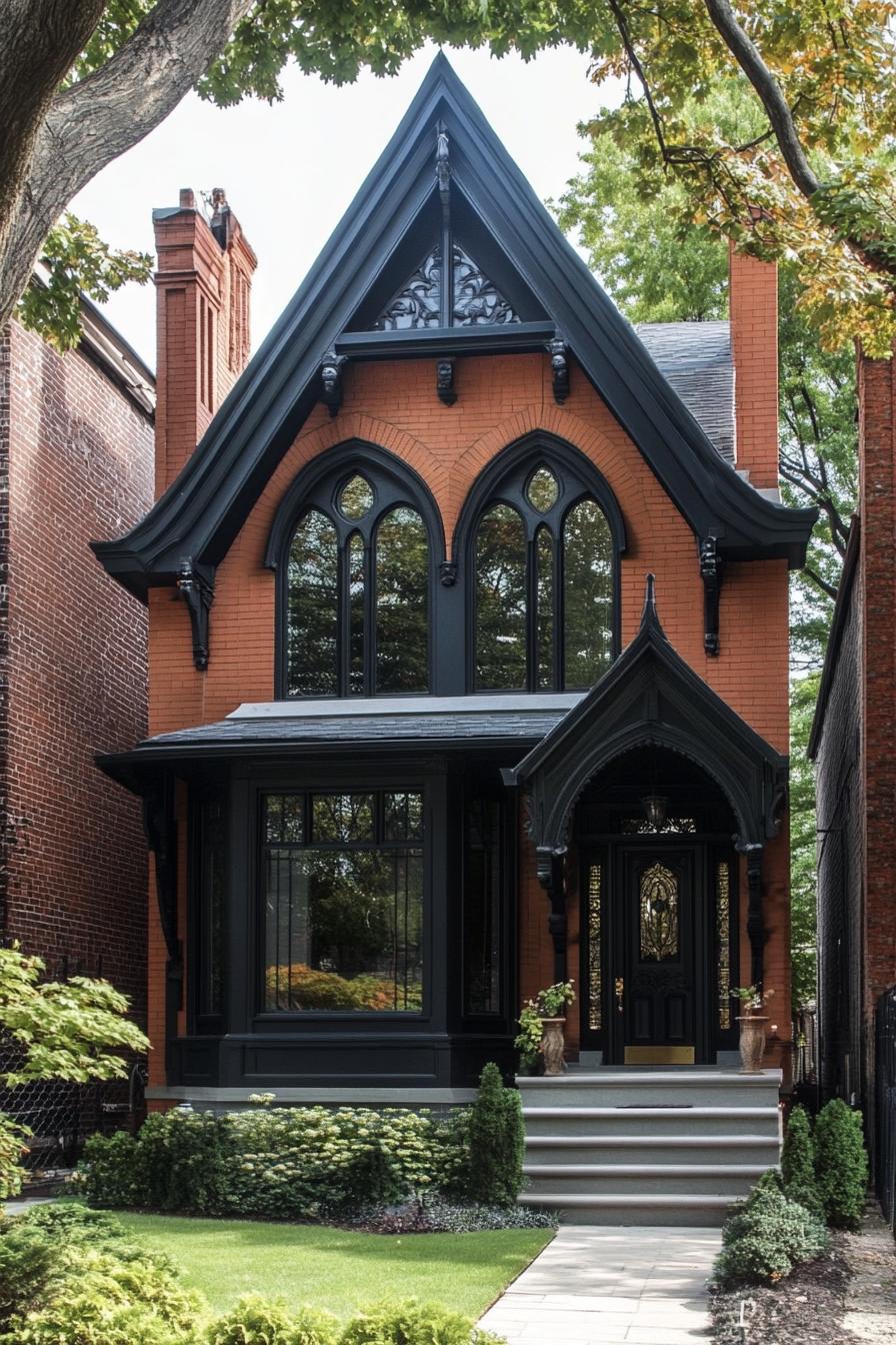 modern neo Victorian style house facade with gothic arch accents