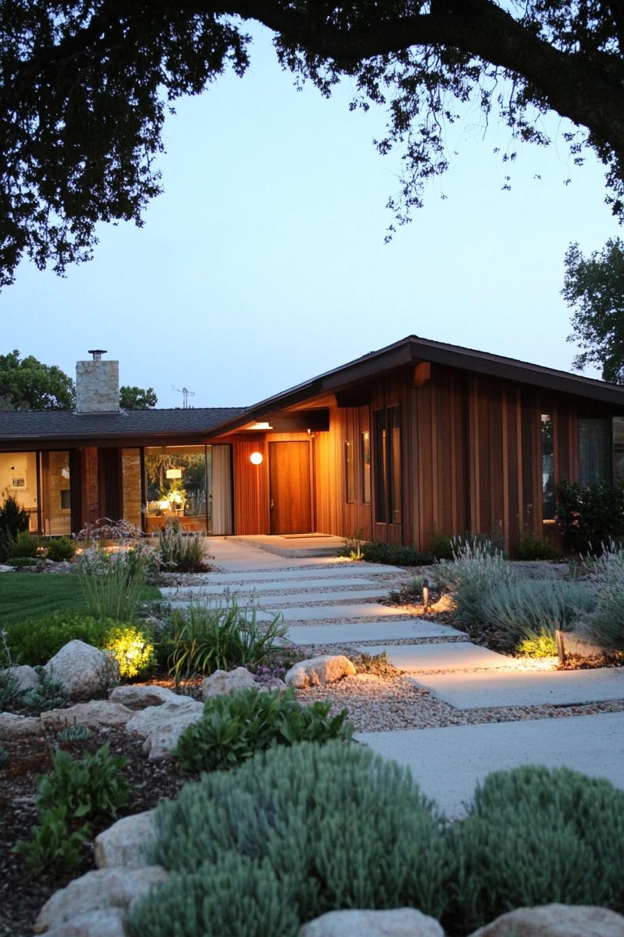 modern ranch house facade in draft tolerant landscaping 3