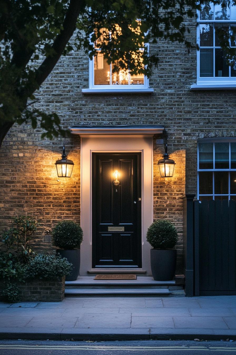 modern terrace house front facade with vintage lantern lighting in London 3