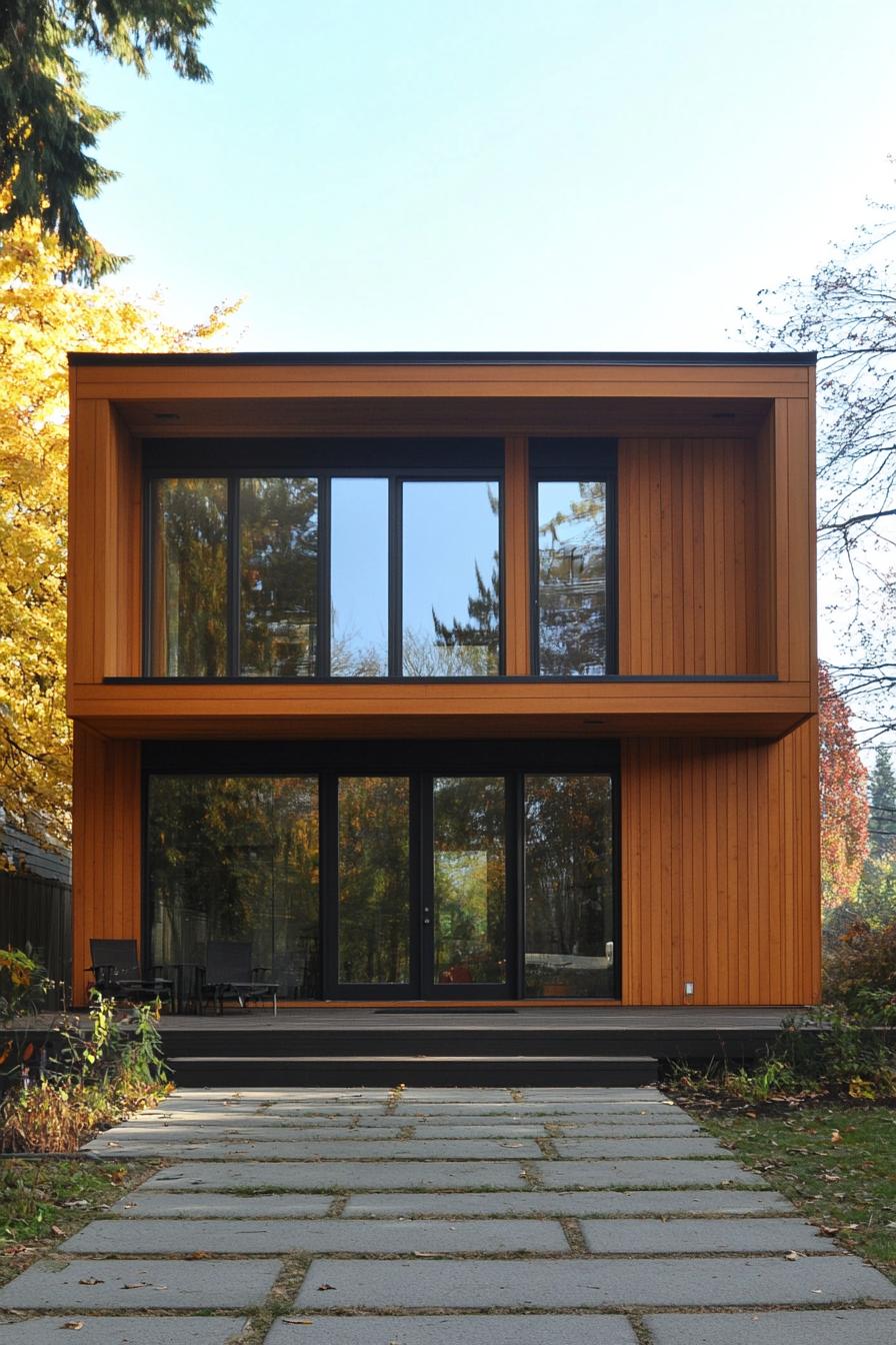 modern timber frame house facade with vertical and horizontal timber 1