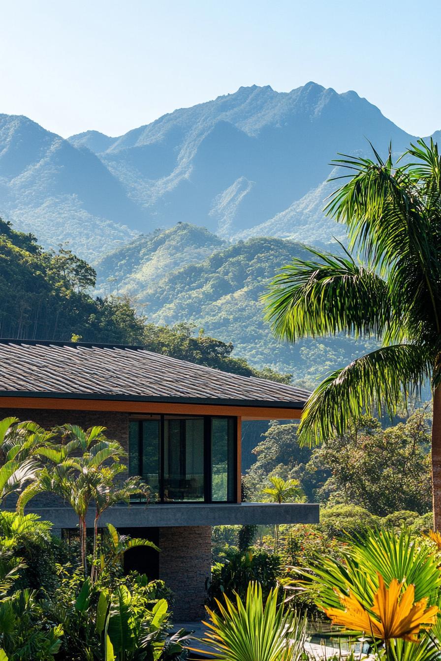 mountain house with imposing tropical mountains in the background 1