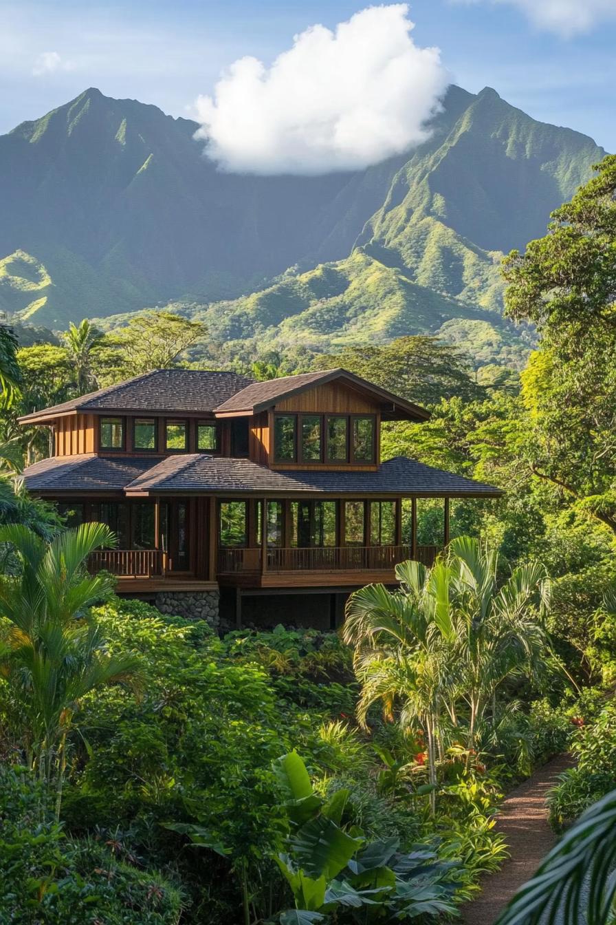 mountain house with imposing tropical mountains in the background 3