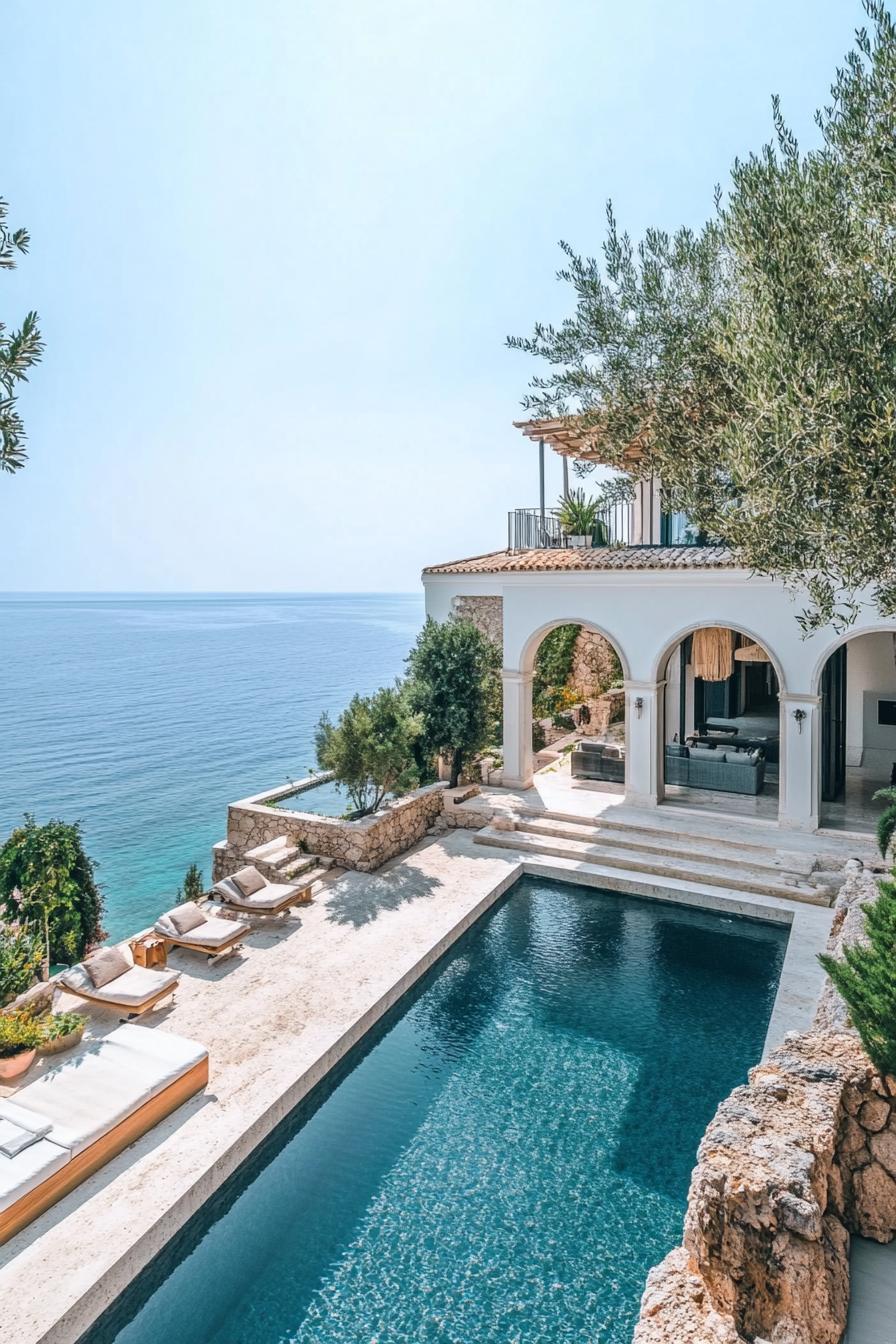 dream mediterranean luxury villa beachfront with olive tree garden and pool