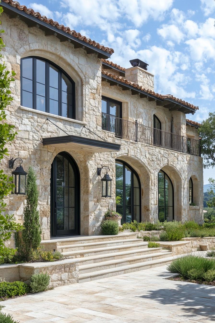 modern French mediterranean house with arched entryways French country landscape 1