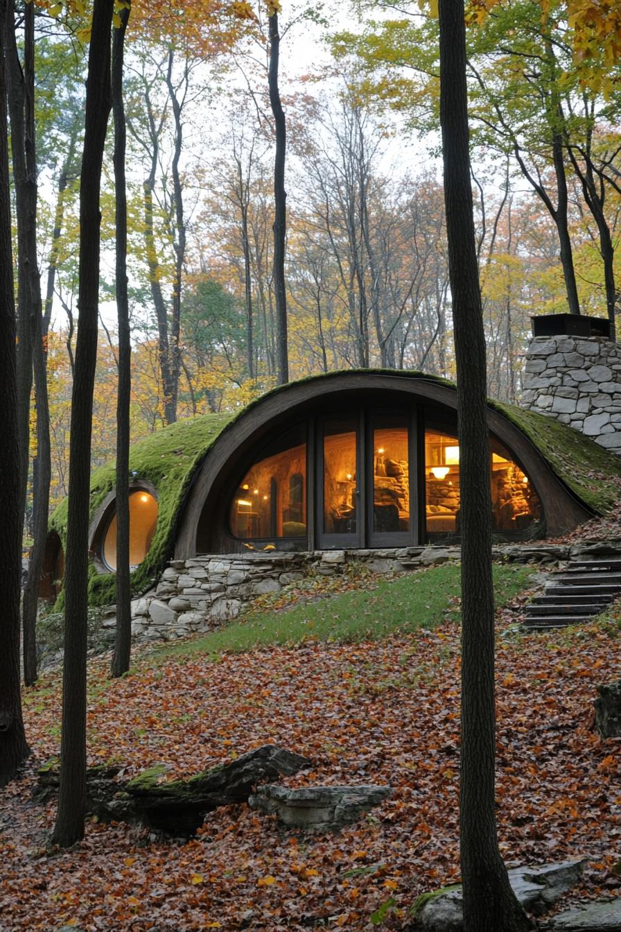 modern forest house hobbit style earth sheltered facade 1