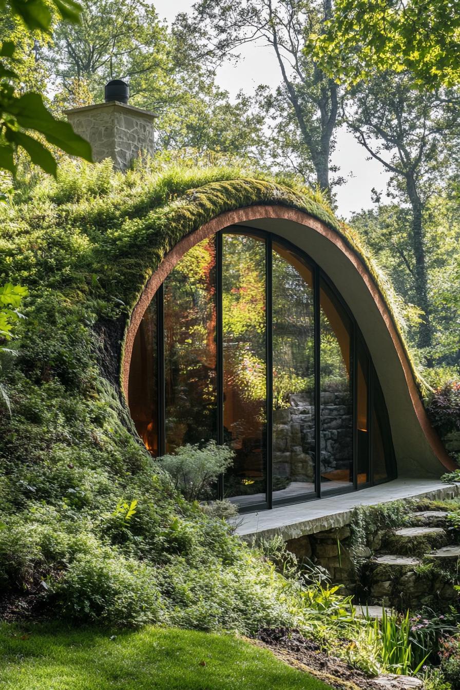 modern forest house hobbit style earth sheltered facade 3