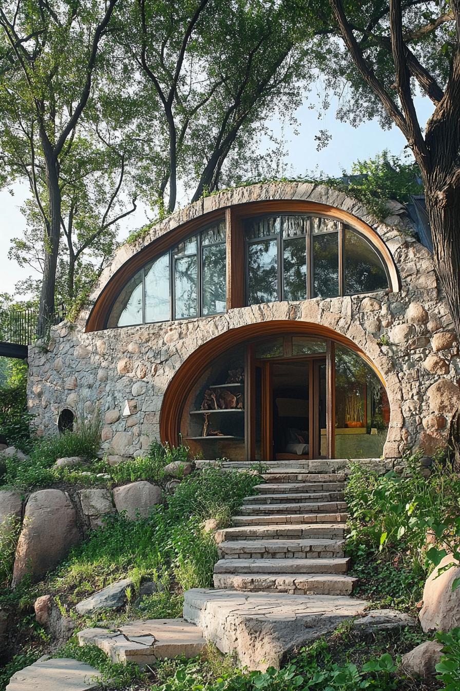 modern forest house hobbit style earth sheltered facade