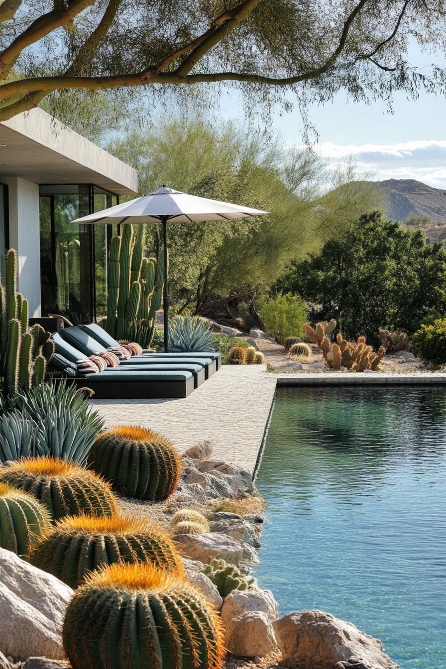 modern house backyard pool landscape with cactus garden 2