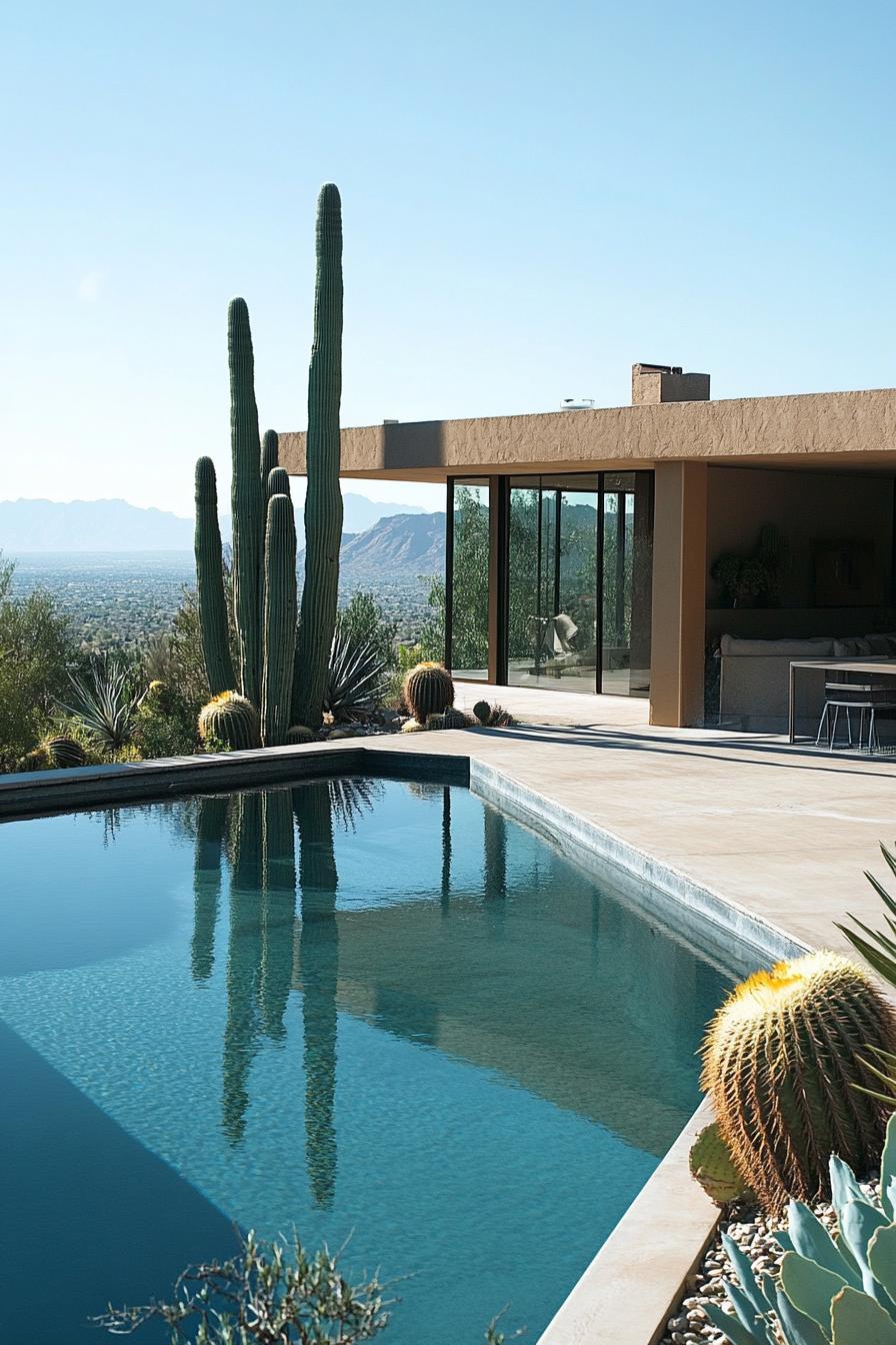 modern house backyard pool landscape with cactus garden 3