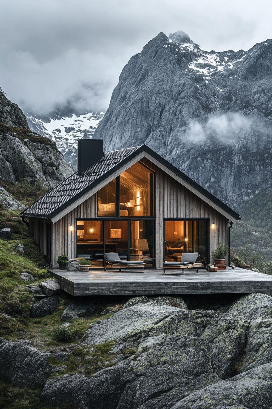 mountain house with imposing Scandinavian mountains in the background 1