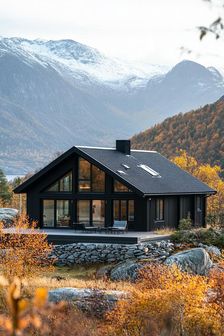 mountain house with imposing Scandinavian mountains in the background 2