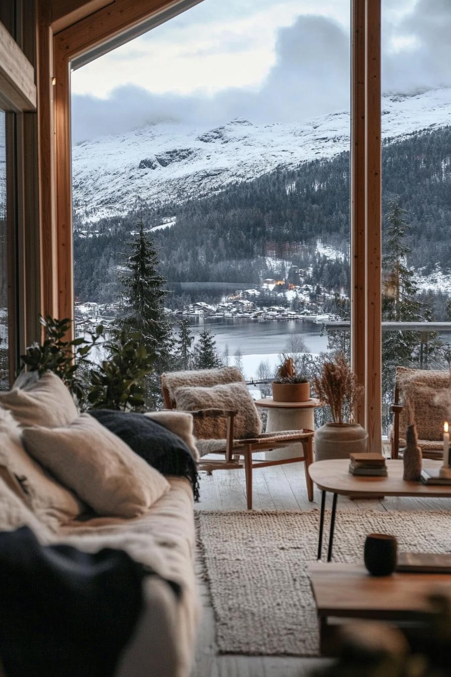 mountain house with imposing Scandinavian mountains in the background 3