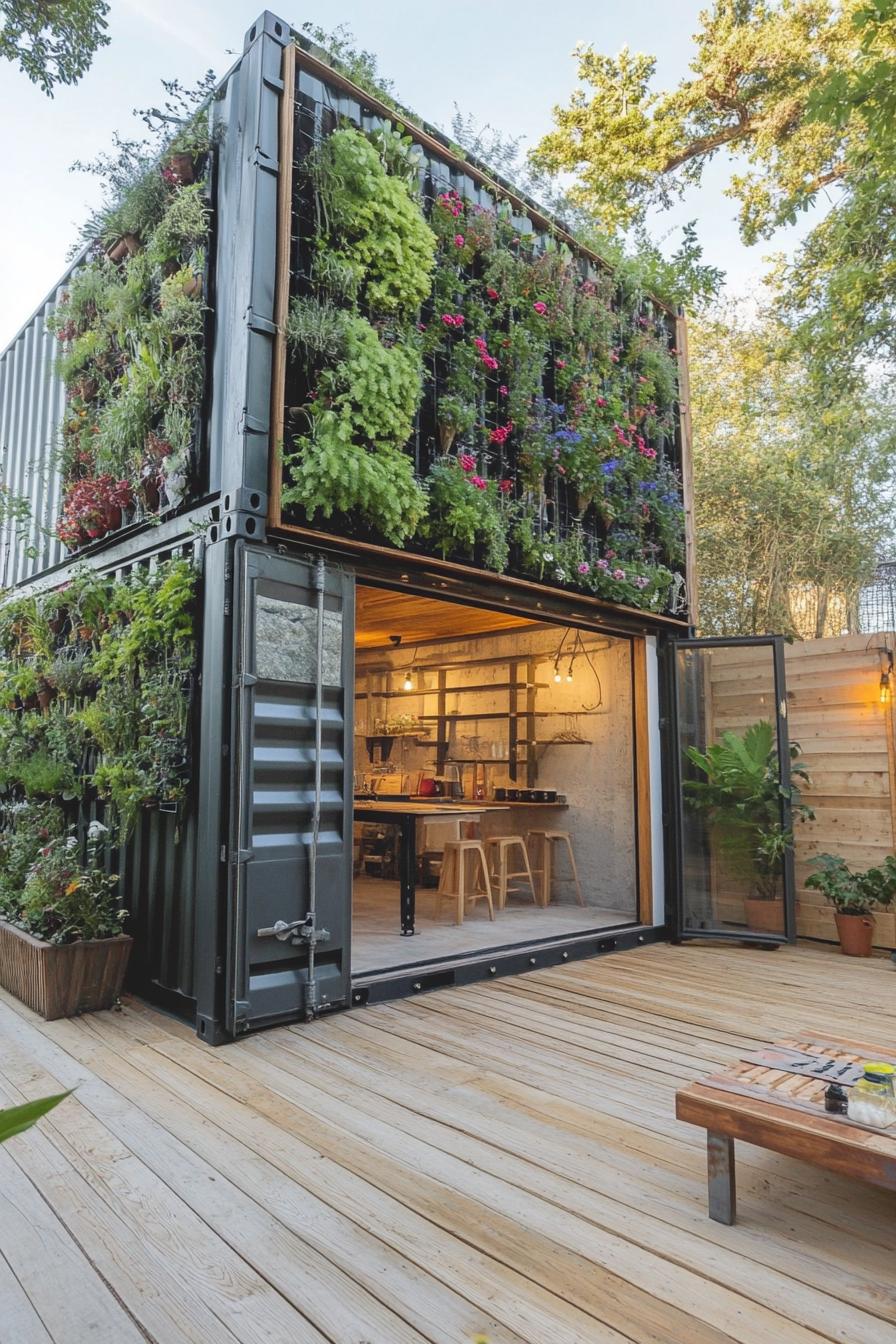 upcycled shipping container house with vertical garden 2