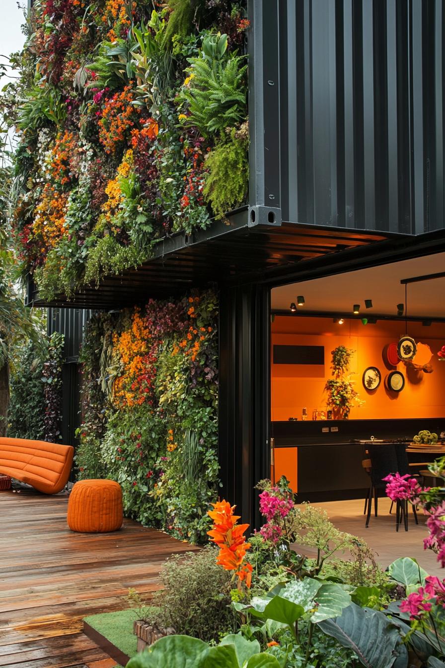 upcycled shipping container house with vertical garden 3