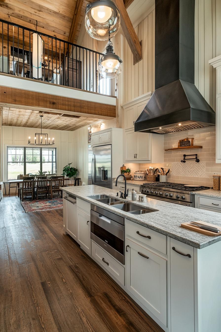 barndominium kitchen interior with farmhouse and modern elements 1