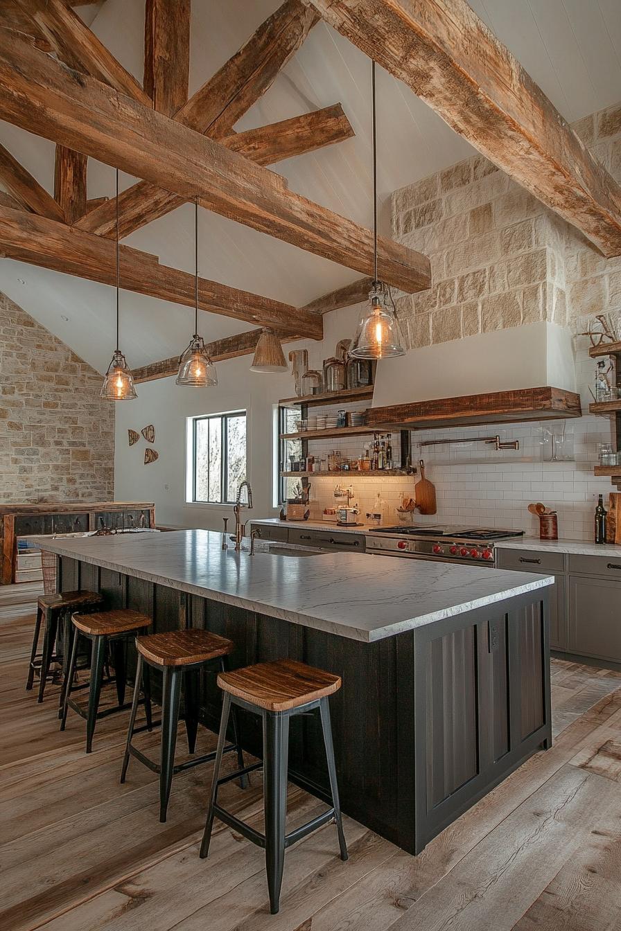 barndominium kitchen interior with farmhouse and modern elements 2