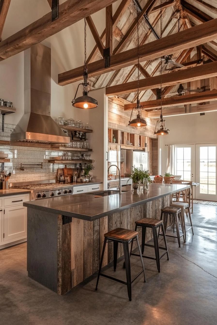 barndominium kitchen interior with farmhouse and modern elements