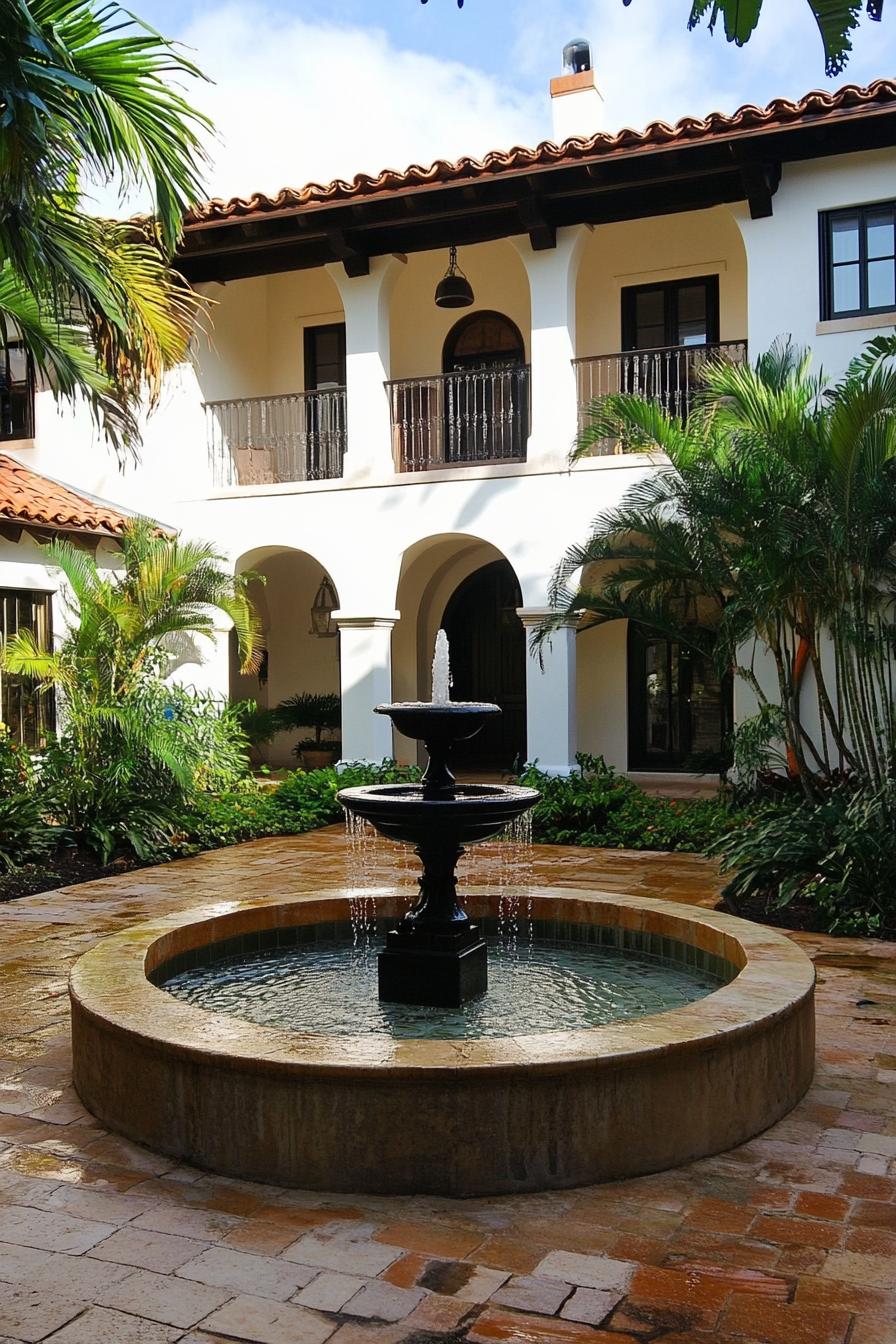 mediterranean revival architecture home central courtyard with a fountain 3