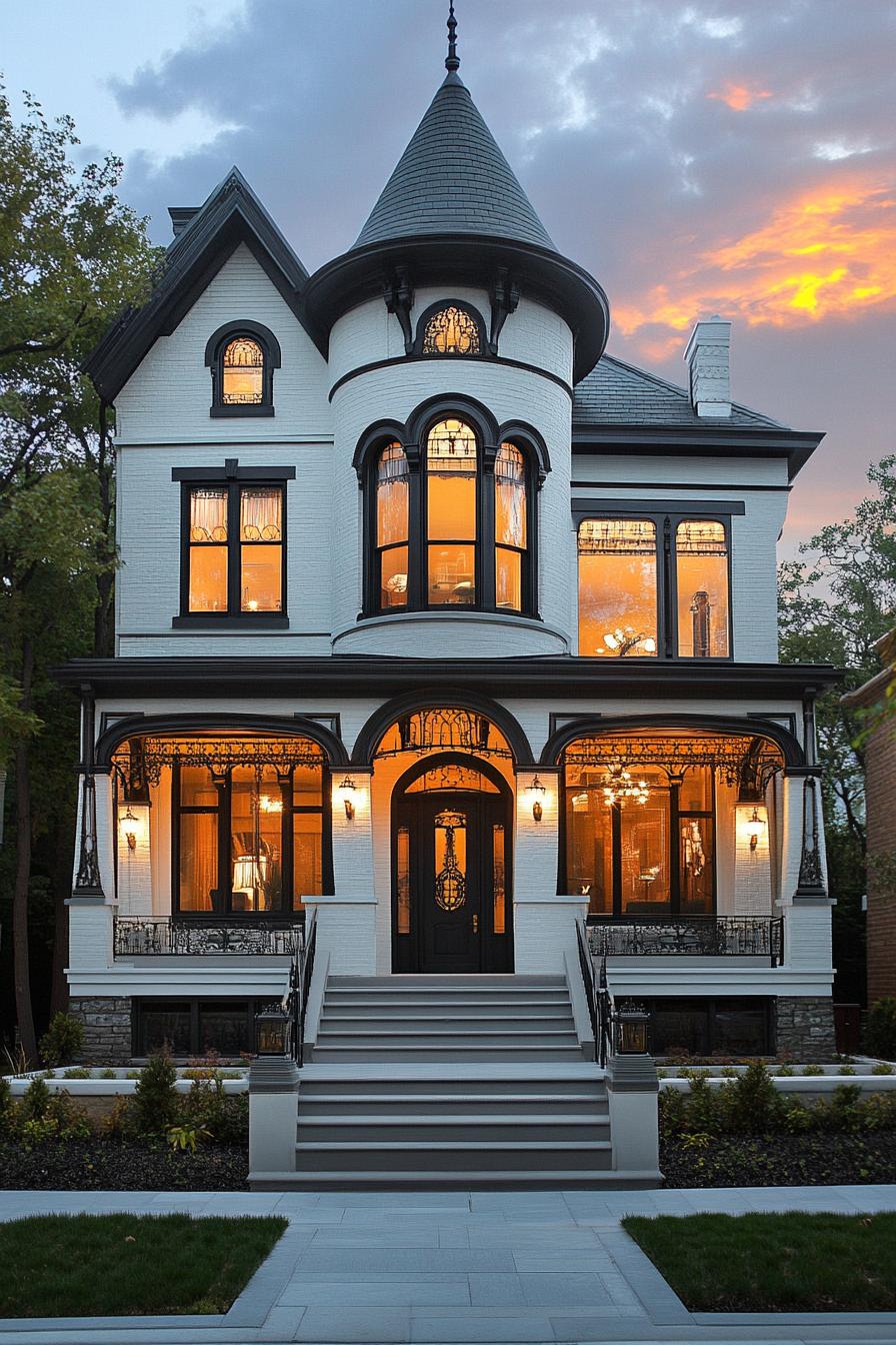 modern neo Victorian style house facade with a turret 1