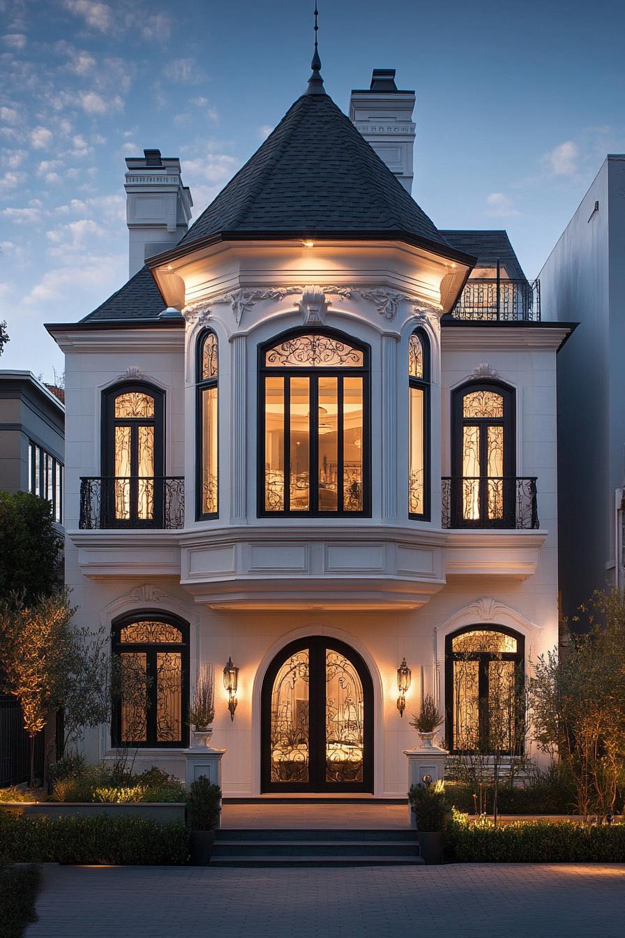 modern neo Victorian style house facade with a turret 3