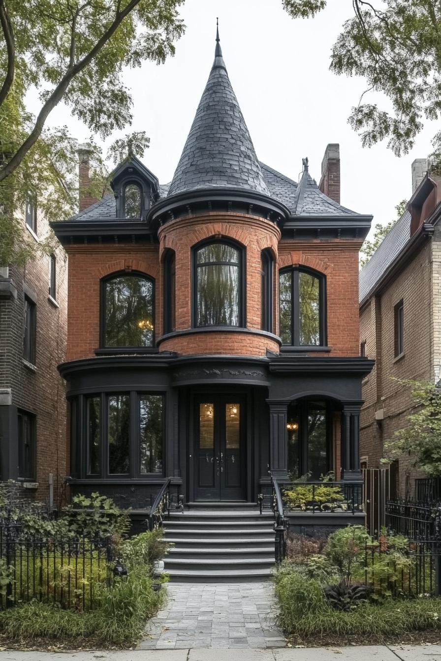 modern neo Victorian style house facade with a turret