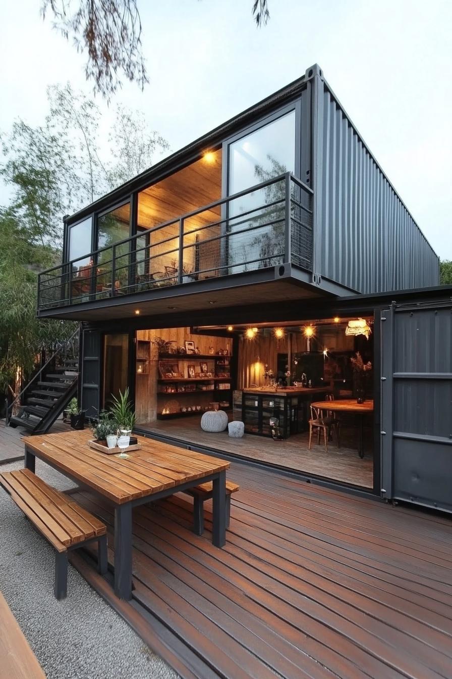 modern terrace shipping container house with metal cladding 1