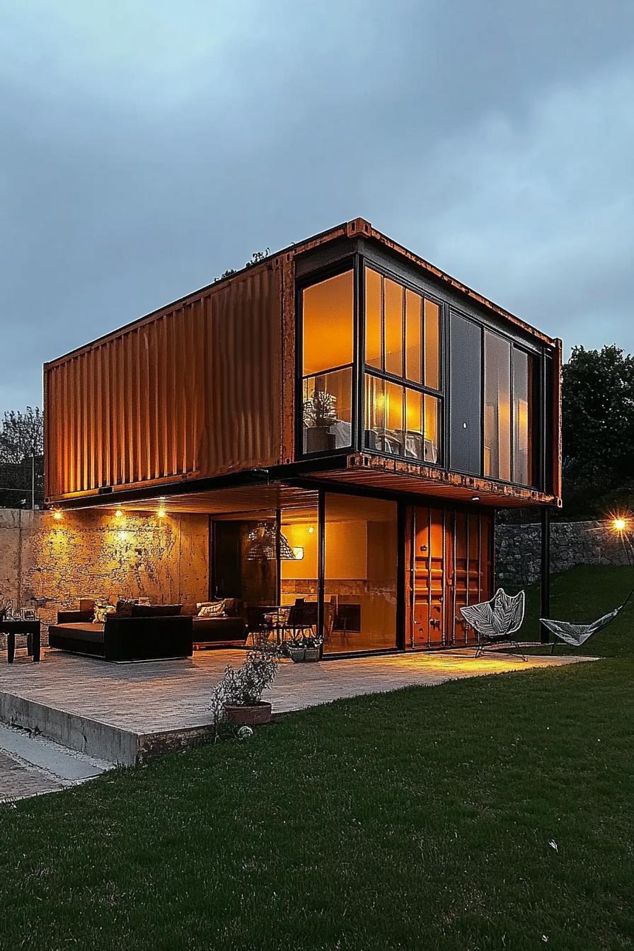 modern terrace shipping container house with metal cladding 2