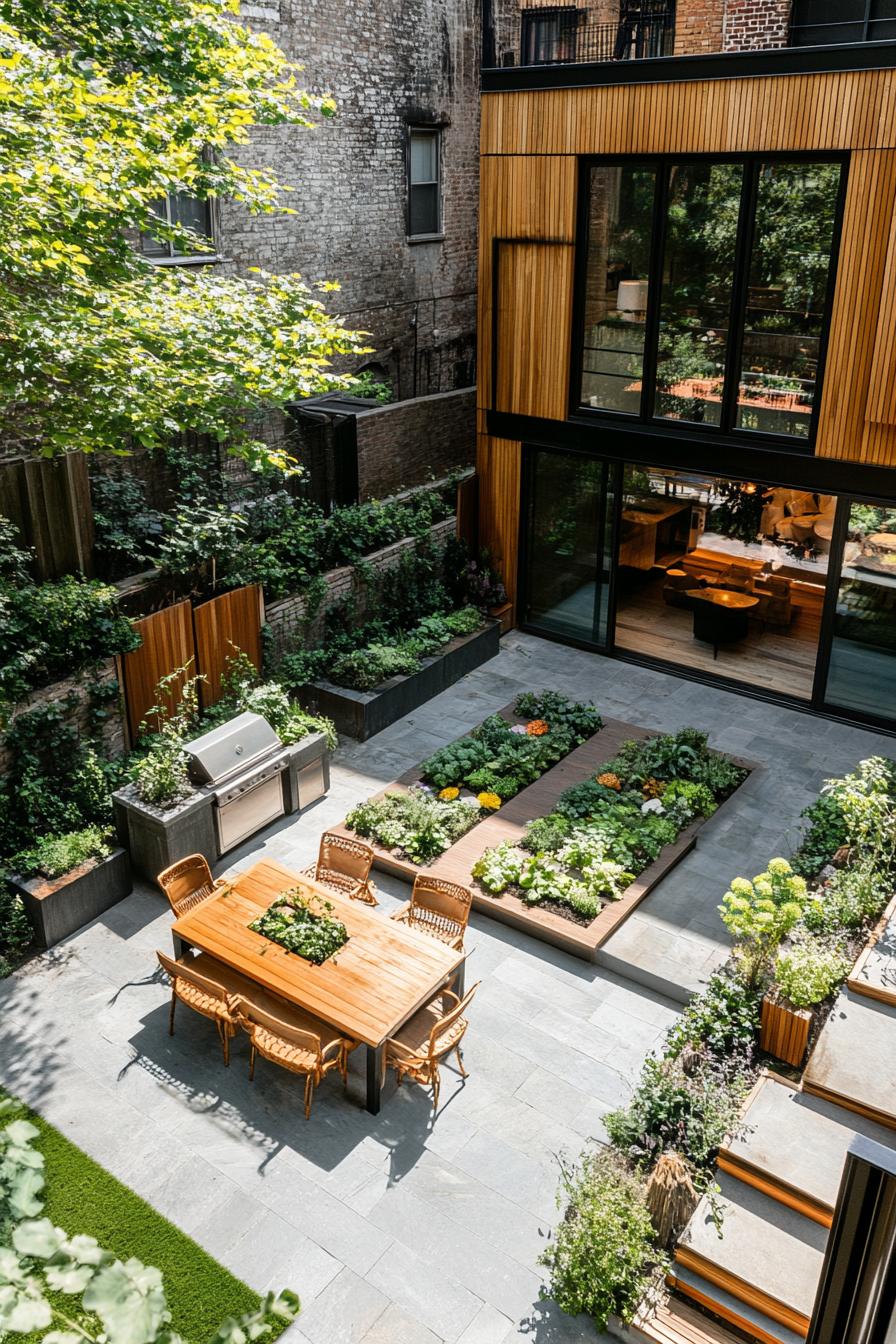 modern townhouse backyard with edible garden beds 3