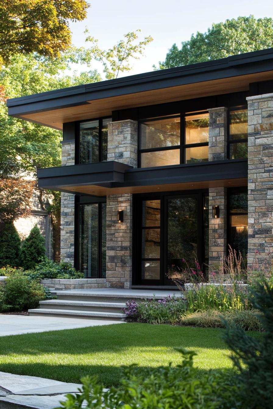 retro style modern house facade stone clad cottage style 2